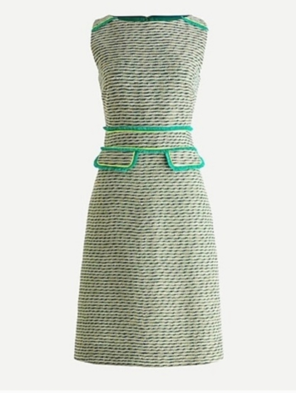 J. Crew Sleeveless Light Green Tweed Dress with green Trim